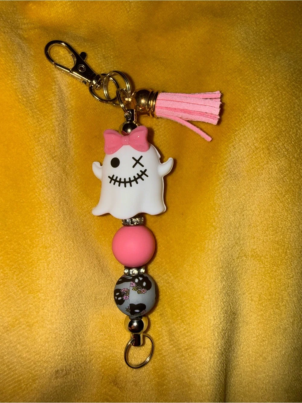 Pink Ghost Tassel Keychain Charm